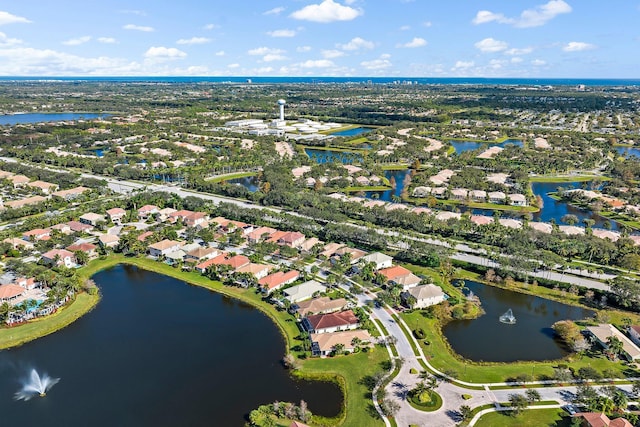 bird's eye view featuring a water view