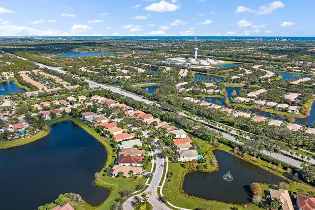 aerial view with a water view