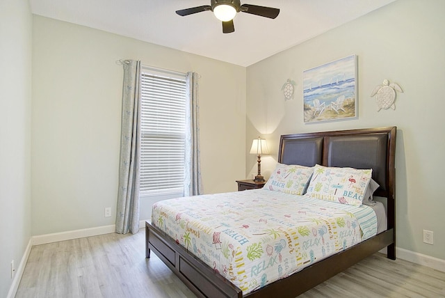 bedroom featuring ceiling fan and light hardwood / wood-style floors