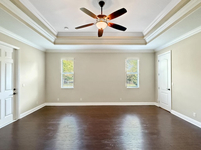 unfurnished room featuring ornamental molding, plenty of natural light, and a tray ceiling