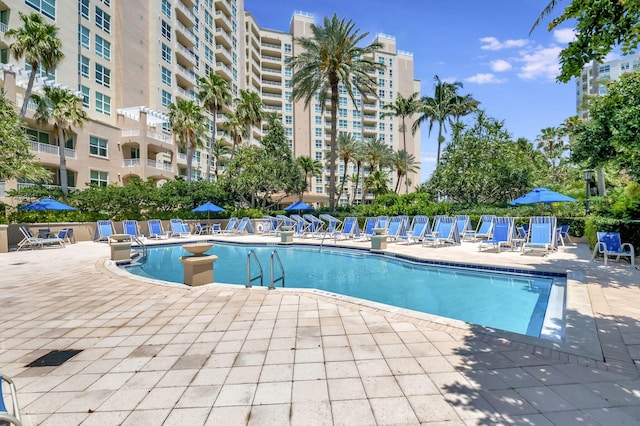 view of pool featuring a patio