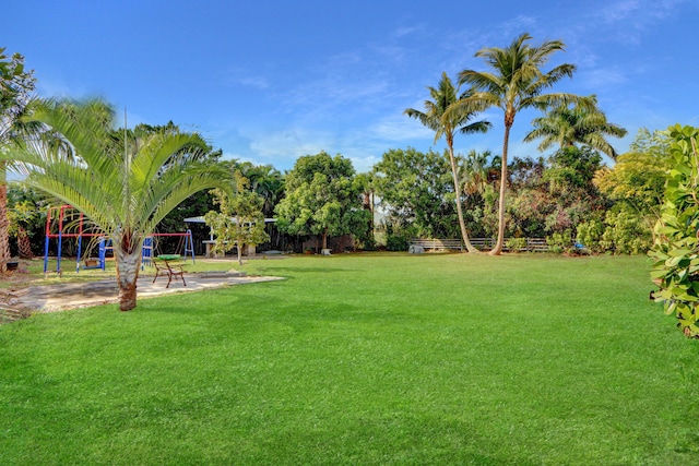 view of yard with a playground