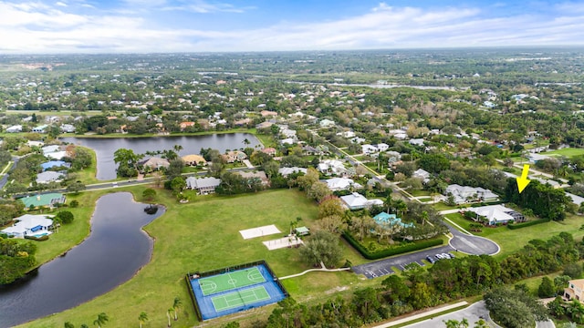 aerial view featuring a water view