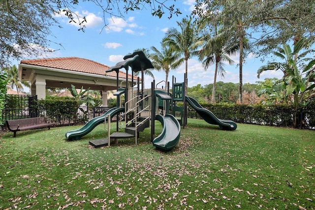 view of play area featuring a yard