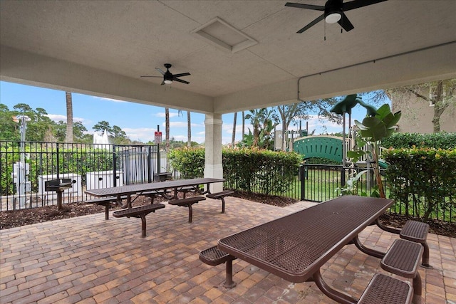 view of patio with ceiling fan