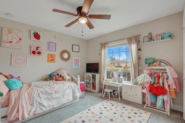 bedroom with carpet floors and ceiling fan