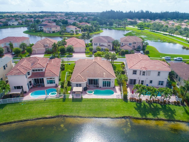 aerial view with a water view