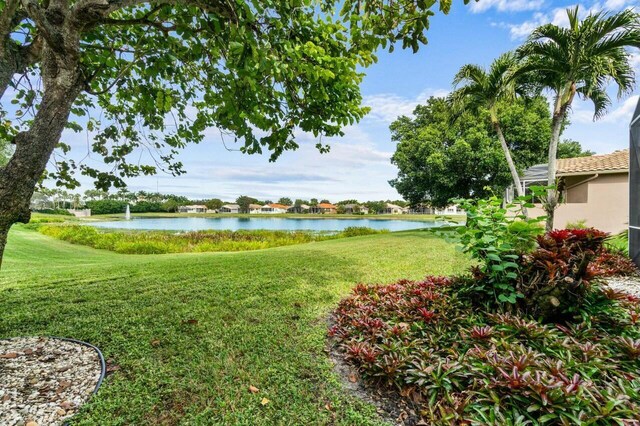 view of yard with a water view