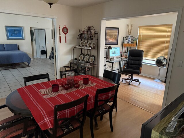 dining area featuring light wood-type flooring