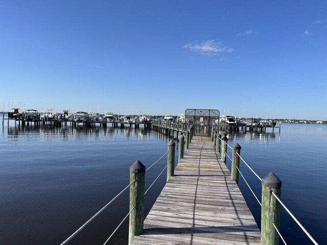 view of dock with a water view