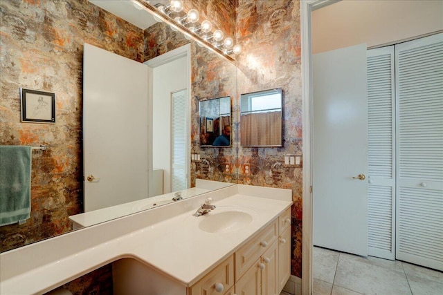 bathroom with vanity and tile patterned flooring