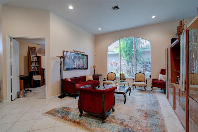 living room with light tile patterned flooring