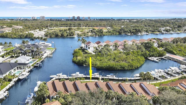 aerial view with a water view