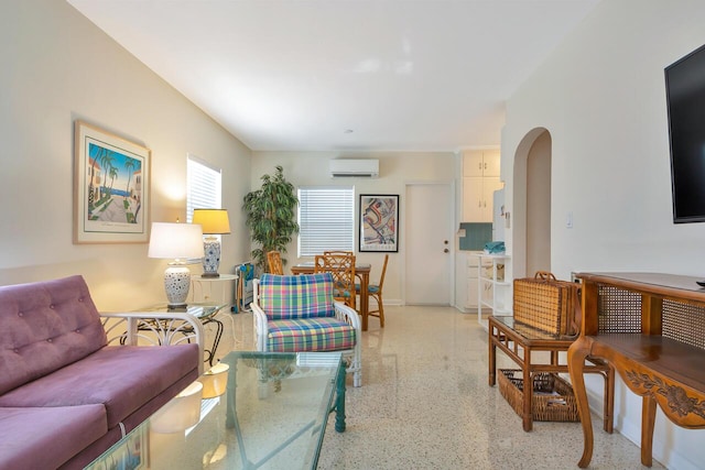 living room featuring a wall mounted air conditioner