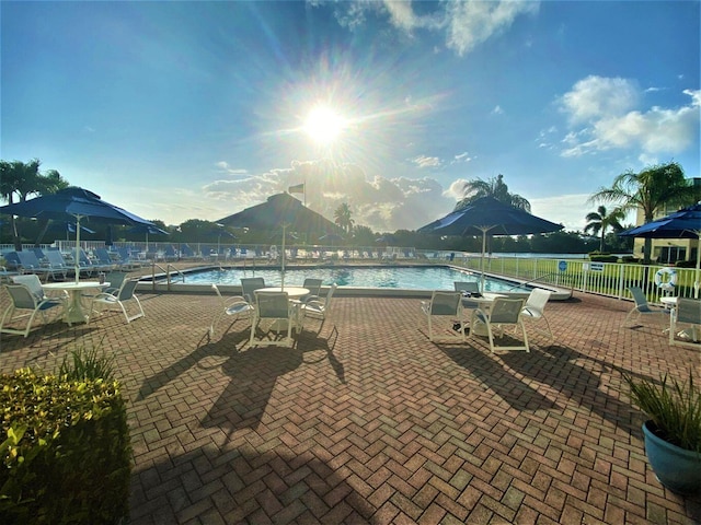 view of swimming pool with a patio area