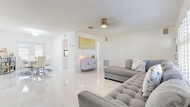 living room with ceiling fan