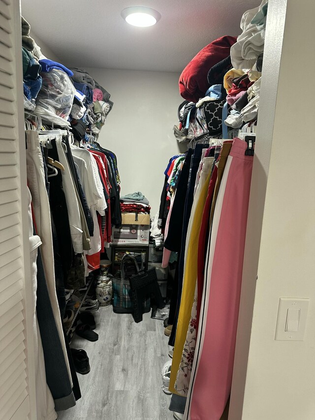 spacious closet with light hardwood / wood-style flooring