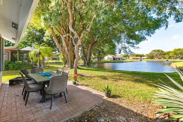 view of patio / terrace with a water view