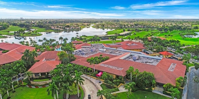 aerial view with a water view