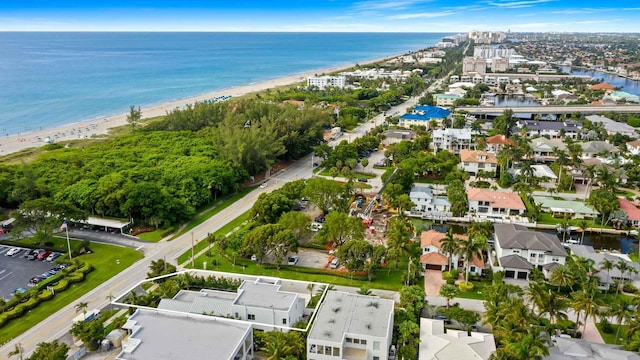 aerial view featuring a beach view and a water view