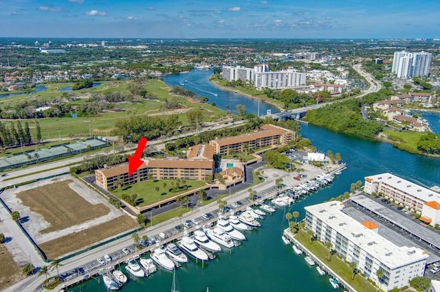 aerial view with a water view