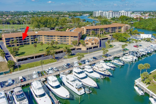 aerial view with a water view