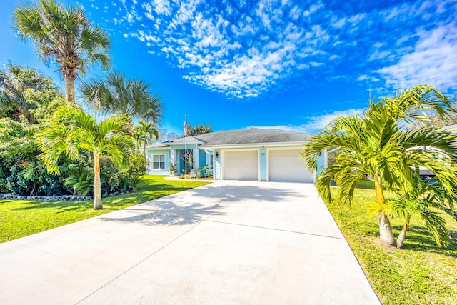 view of front of house with a garage and a front yard