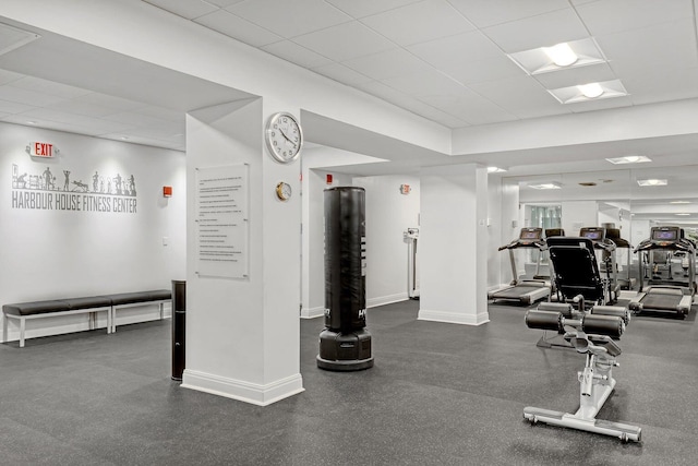 workout area with a drop ceiling