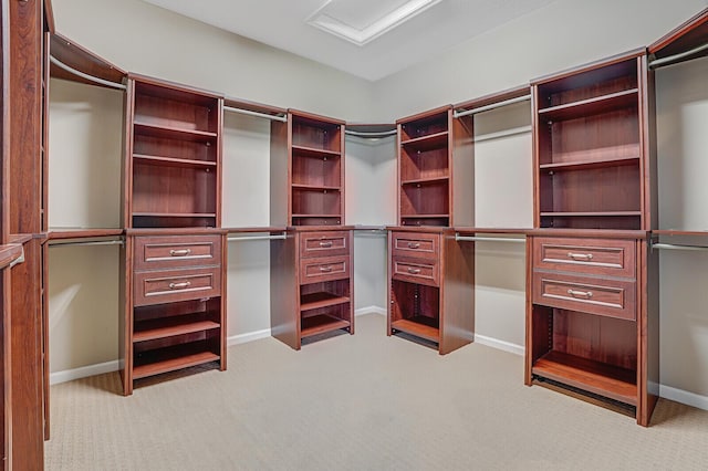 spacious closet with light colored carpet