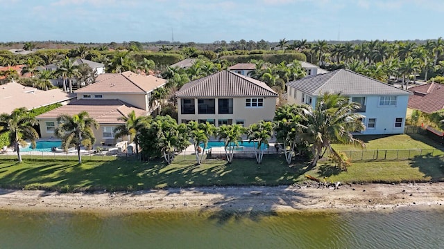 aerial view with a water view