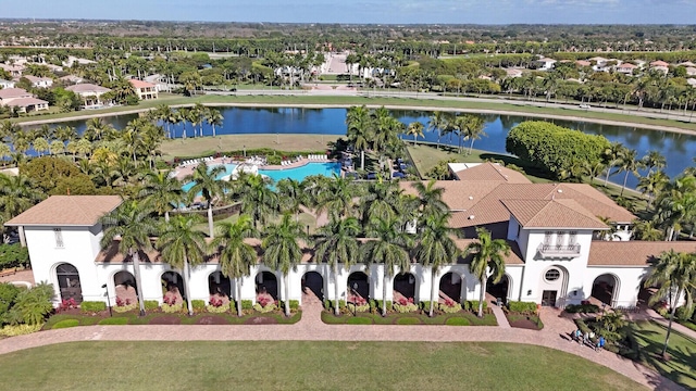 aerial view with a water view