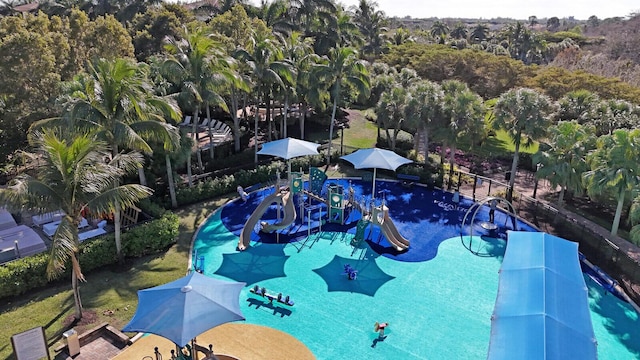 view of pool with a water slide