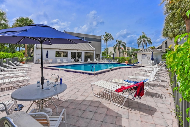 view of swimming pool with a patio area