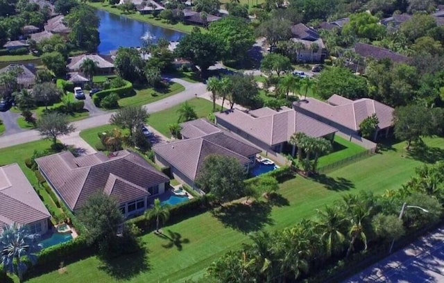 aerial view with a water view