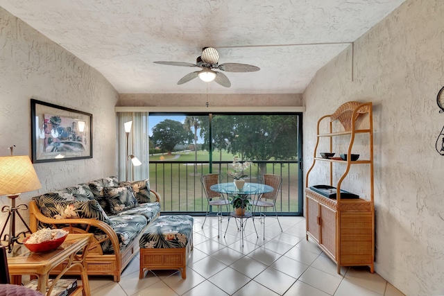 living room with ceiling fan