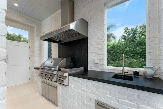 view of patio featuring sink, an outdoor kitchen, and a grill