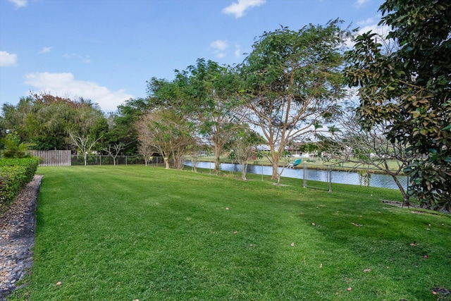 view of yard with a water view