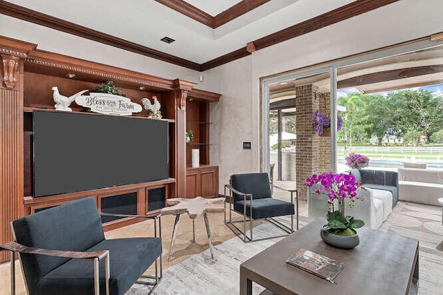 living room featuring ornamental molding