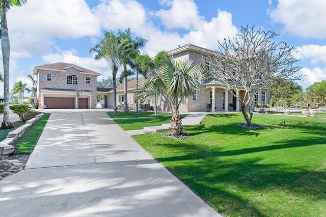 view of front facade with a garage and a front yard