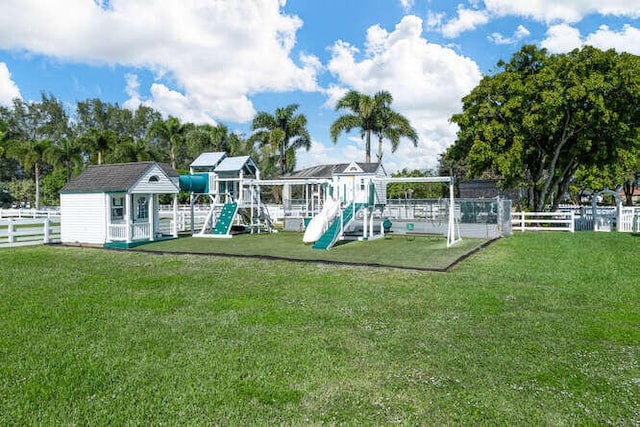 view of play area featuring a yard