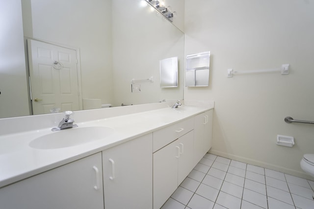 bathroom featuring tile patterned flooring, vanity, and toilet