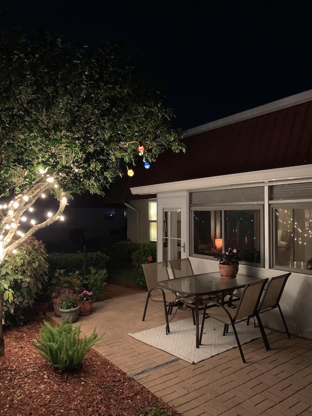 view of patio at night