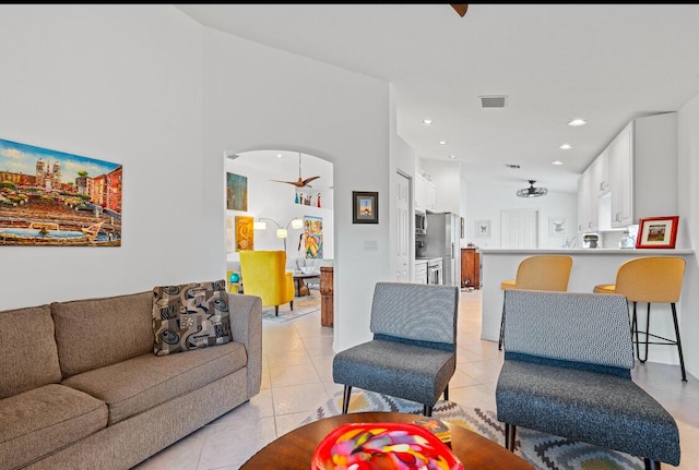 living room with light tile patterned floors