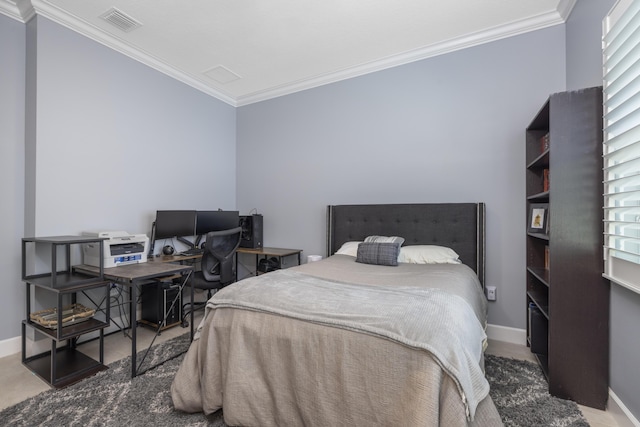 bedroom with crown molding and multiple windows