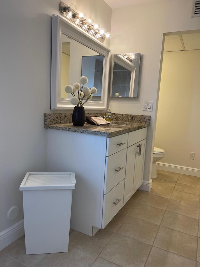 bathroom with tile patterned floors, toilet, and vanity