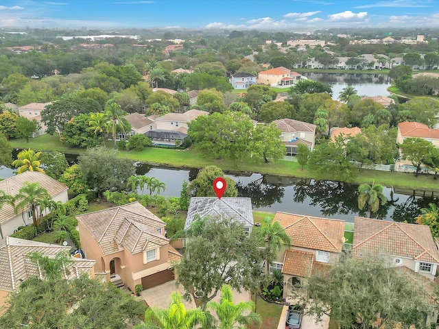 aerial view featuring a water view