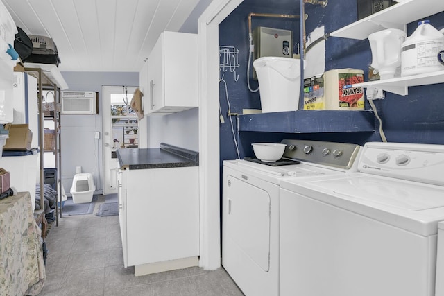 washroom featuring washer and clothes dryer and a wall mounted AC