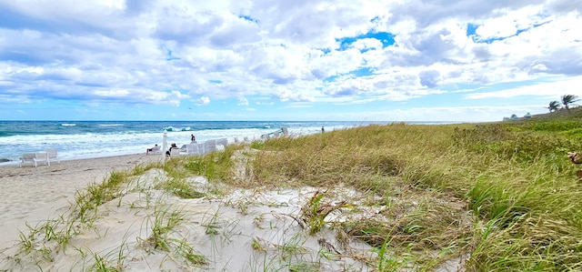 property view of water featuring a beach view