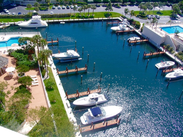 aerial view featuring a water view