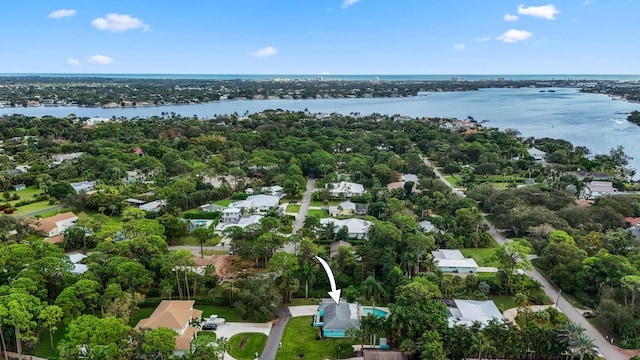 bird's eye view featuring a water view